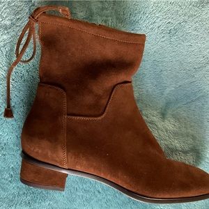 Aquatalia Brown Suede Size 8.5 Block Heel Boot Suede Tie Zipper New No Box